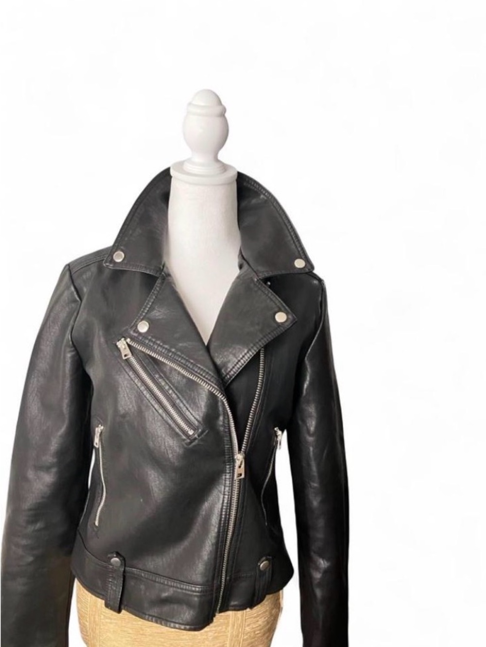 Women's Black Leather Moto Jacket with Asymmetrical Zip